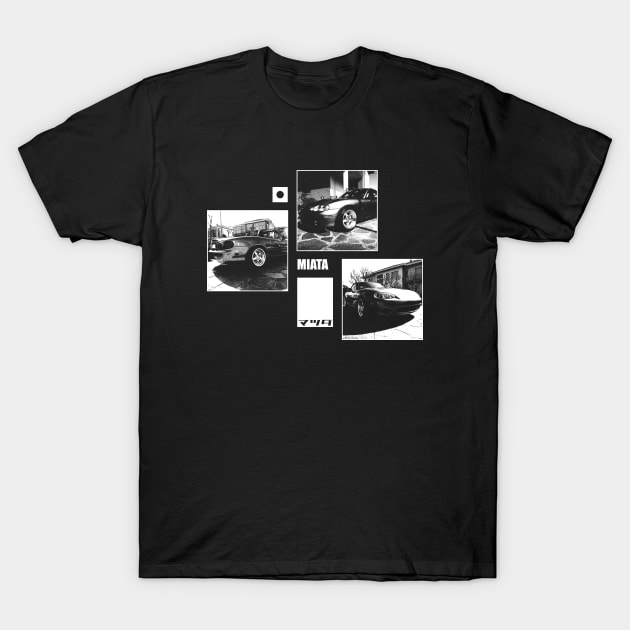 Mazda Miata MX-5 NB Black 'N White Archive (Black Version) T-Shirt by Cero